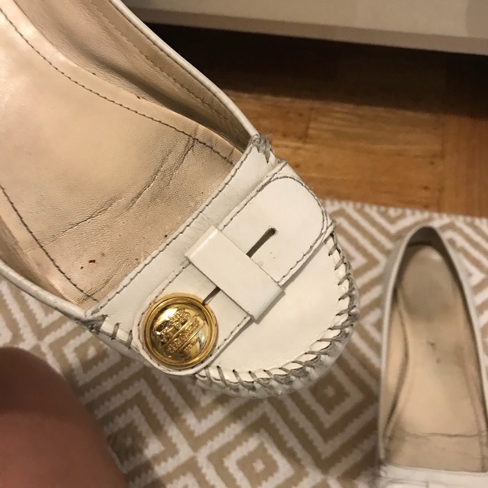 Coach white leather loafers with gold details